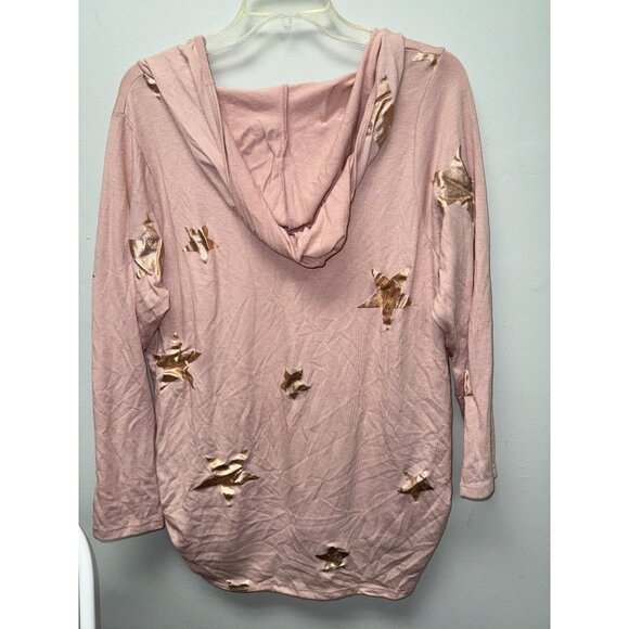 Maternity Star Print Hoodie Top Pink Metallic Accents Medium By Querenclo - Picture 8 of 8
